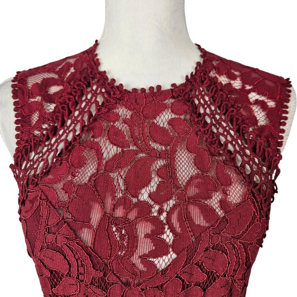 Main Strip Womens Dress Medium Lace Floral Burgundy Sleeveless Wedding Party - Picture 7 of 10